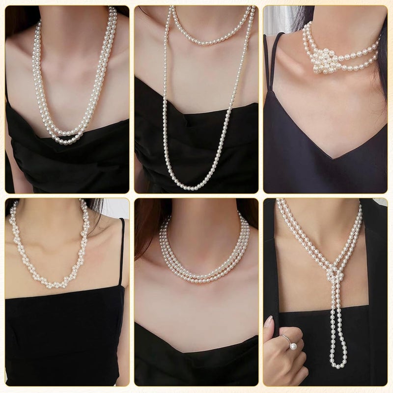 CdbC 59" Long Pearl Necklace, Faux Long Pearl Necklaces for Women, Vintage Elegant Long Pearls, Pearl Necklace Long for Wedding Party 1920s Gatsby Costume Jewelry - Image 5